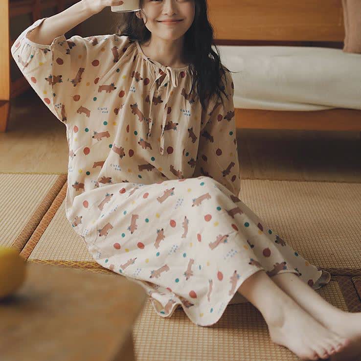 Cute Dog Cotton Gauze Comfy Nightdress - XXL - image 0