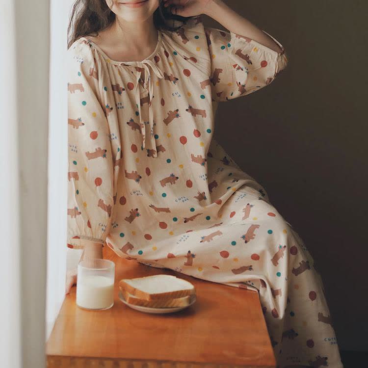 Cute Dog Cotton Gauze Comfy Nightdress - image 1