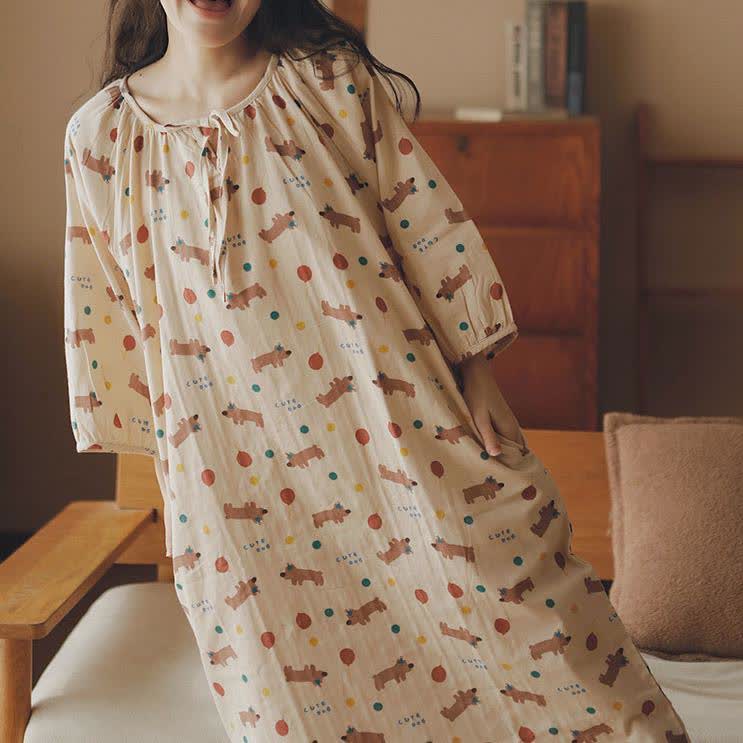 Cute Dog Cotton Gauze Comfy Nightdress - image 2