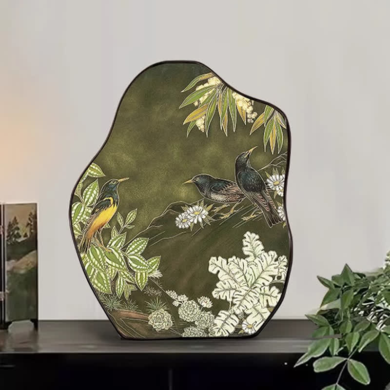 Floral Bird Desktop Painting Ornament - Black Frame - 2PCS - 8"W x 10"H - image 4