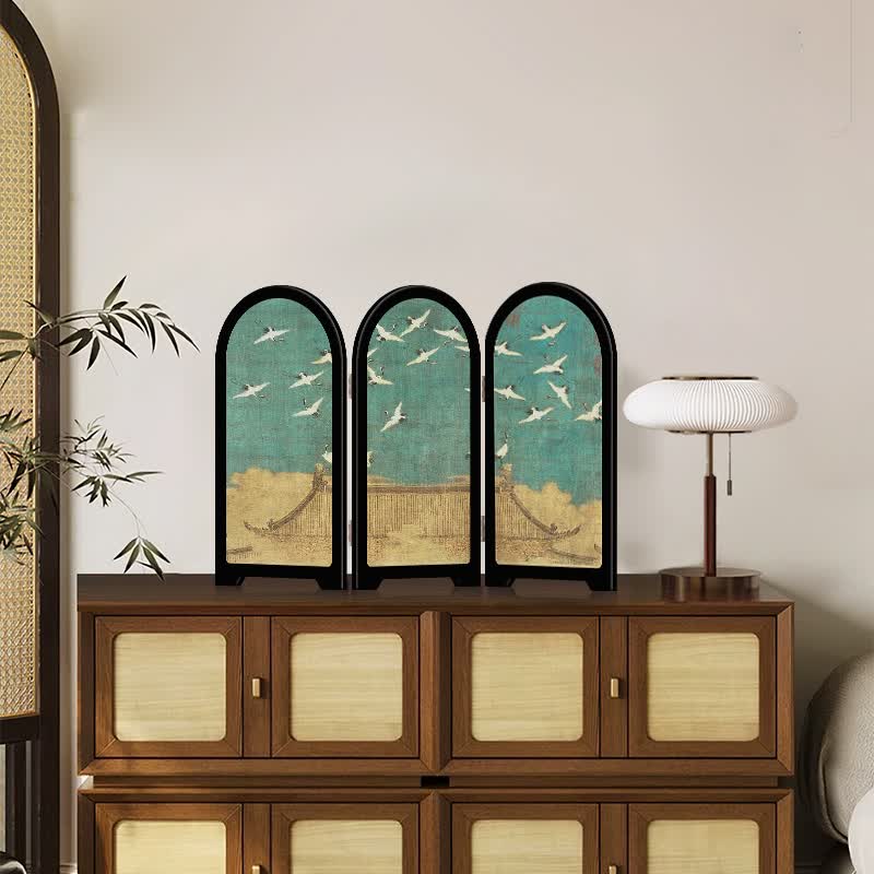 Vintage Crane Foldable Screen Desktop Ornament - 2PCS - 18"W x 12"H - image 2