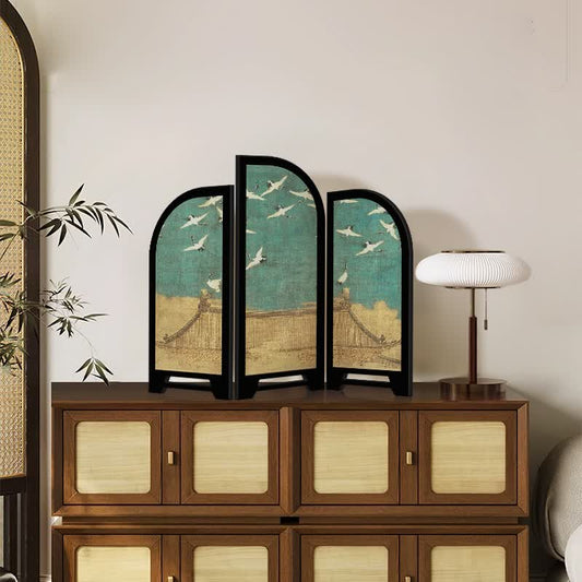 Vintage Crane Foldable Screen Desktop Ornament - 2PCS - 18"W x 14"H - image 0