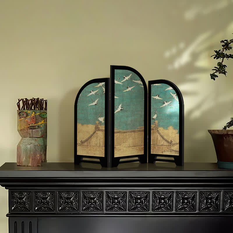 Vintage Crane Foldable Screen Desktop Ornament - image 1