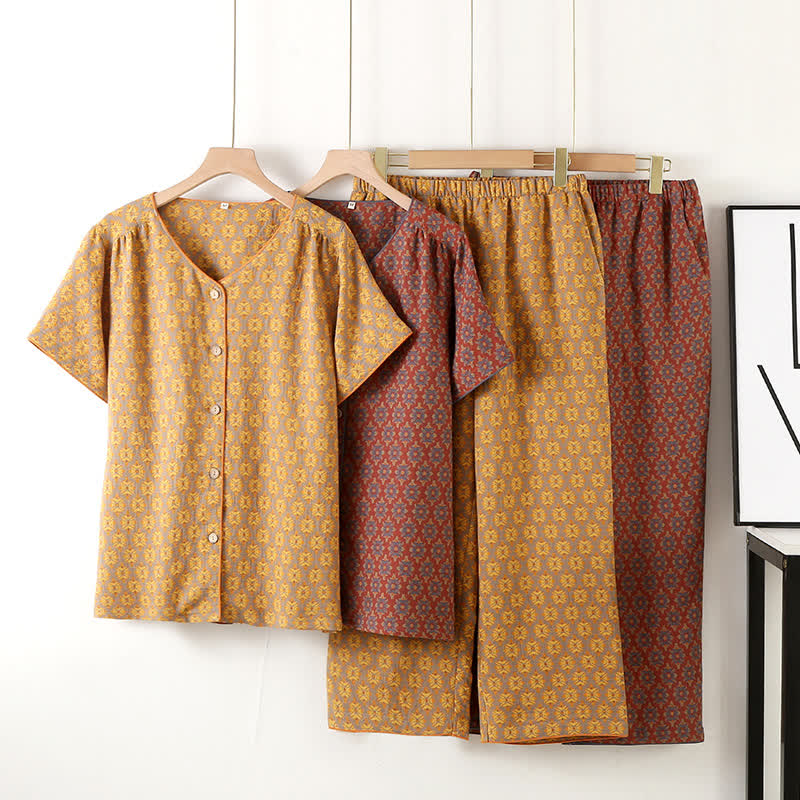 V-neck Vintage Jacquard Cotton Gauze Pajama Set - image 0