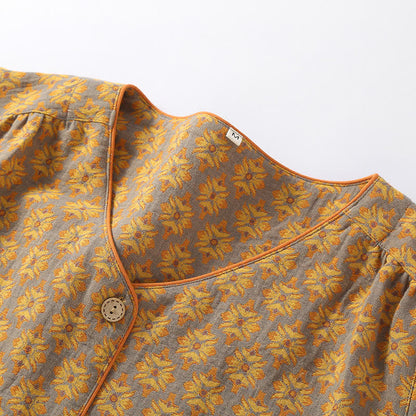 V-neck Vintage Jacquard Cotton Gauze Pajama Set - image 3