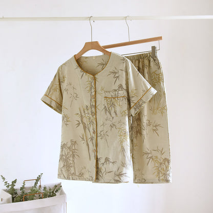 Rural Bamboo Cardigan Pure Cotton Pajama Set - Khaki - XL - image 11