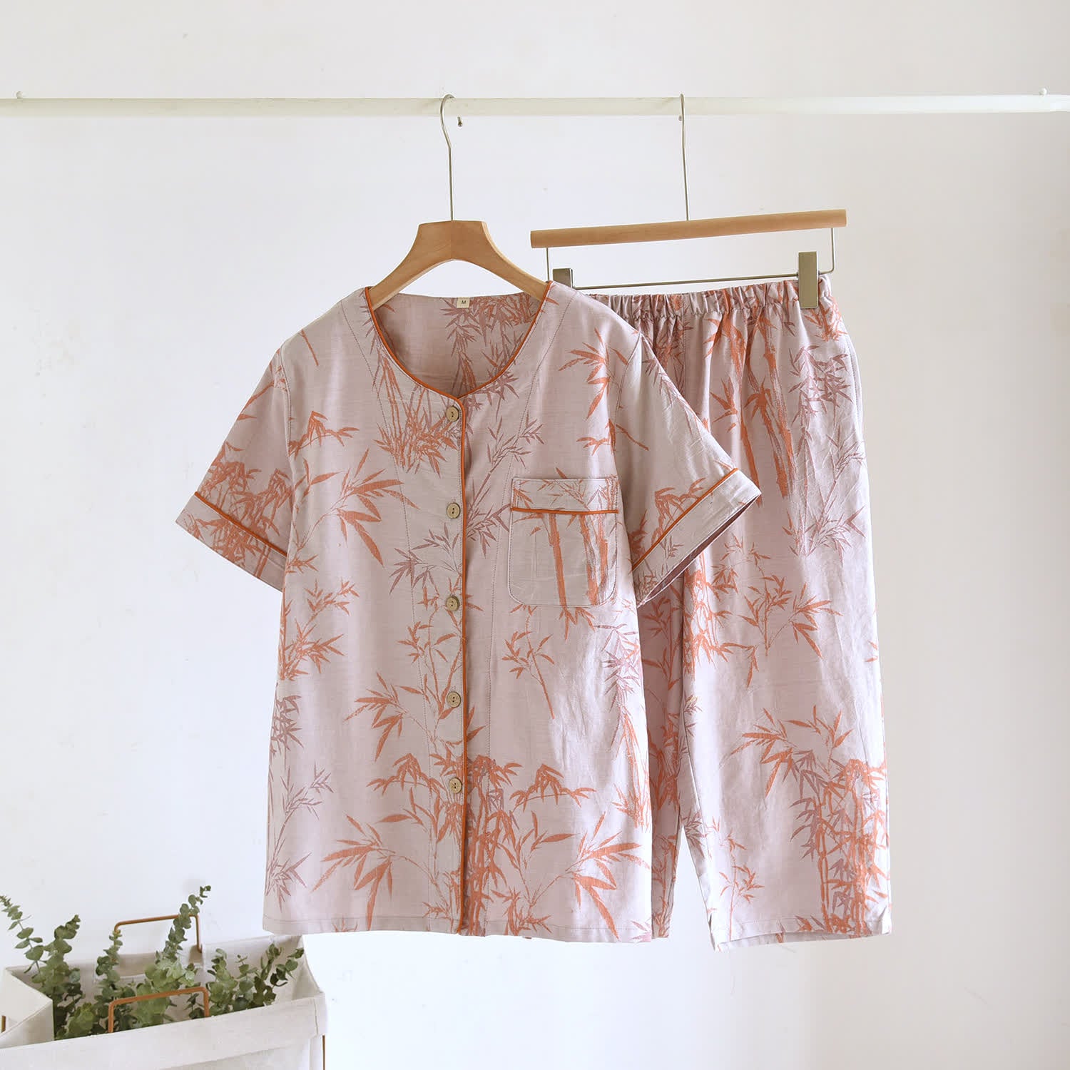 Rural Bamboo Cardigan Pure Cotton Pajama Set - Pink - XL - image 10