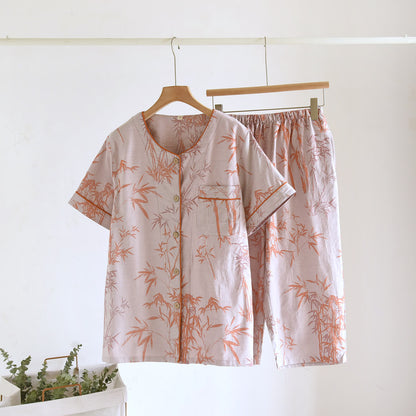 Rural Bamboo Cardigan Pure Cotton Pajama Set - Pink - XL - image 10