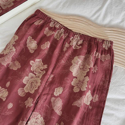 Vintage Floral Cotton Gauze Jacquard Nightwear Set - image 4