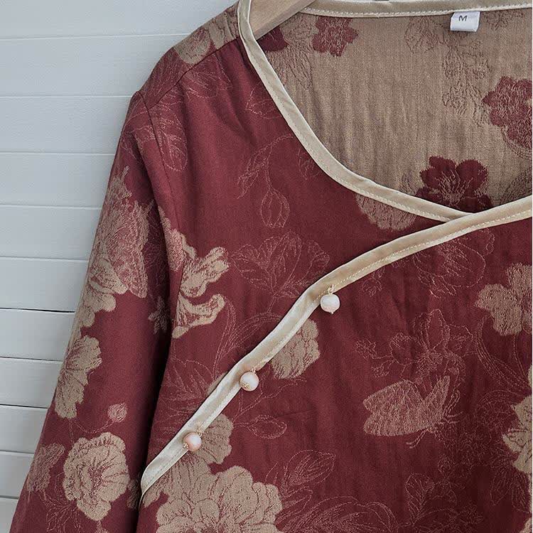 Vintage Floral Cotton Gauze Jacquard Nightwear Set - image 2
