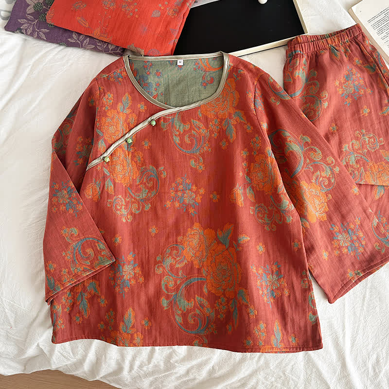 Retro Jacquard Cotton Gauze Casual Pajama Set - XL - image 0