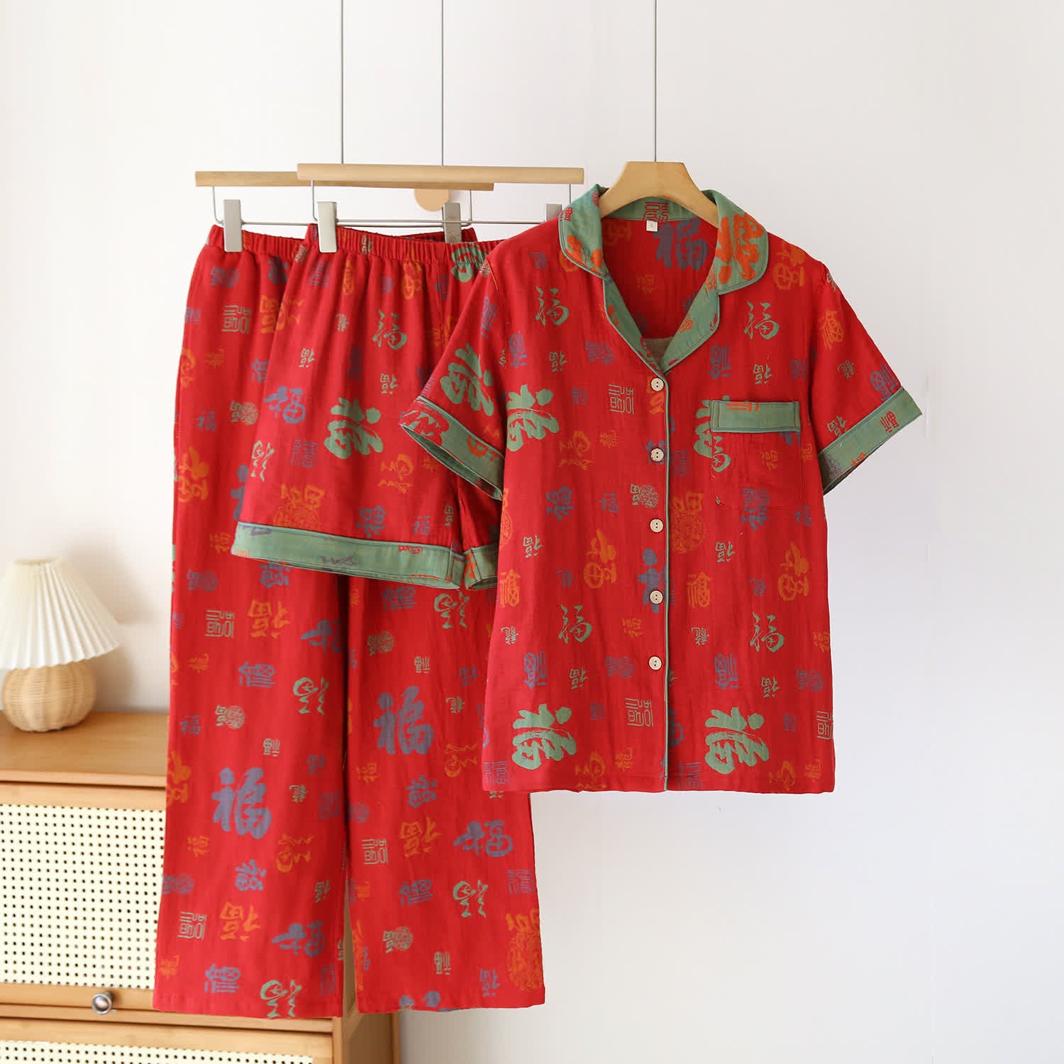 Yarn-dyed Retro Cotton Gauze Pajama Set(3PCS) - XXL - image 0