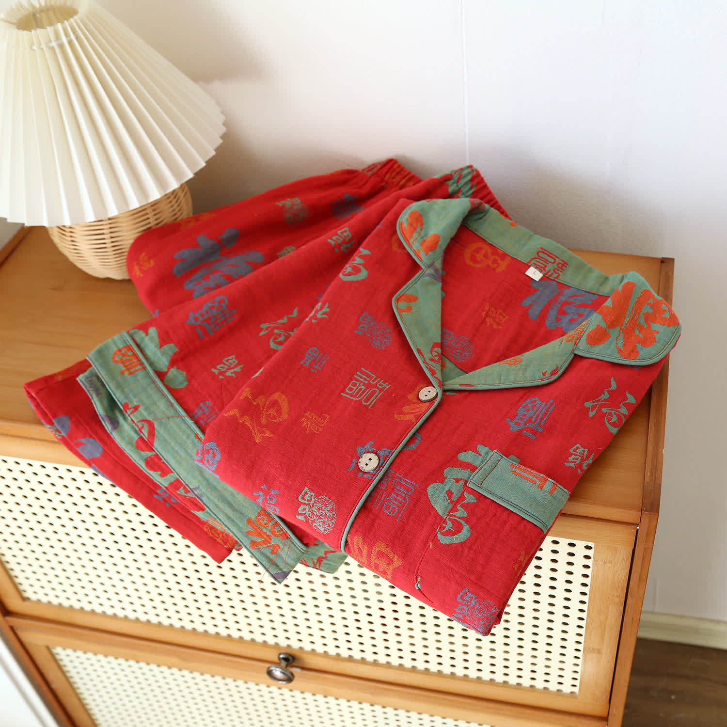 Yarn-dyed Retro Cotton Gauze Pajama Set(3PCS) - image 1