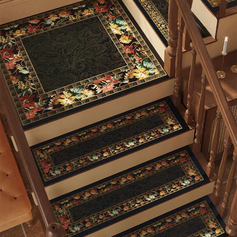 Floral Diatom Mud Non-slip Stair Tread Carpet  - B - 10PCS - 47"W x 12"L - image 3
