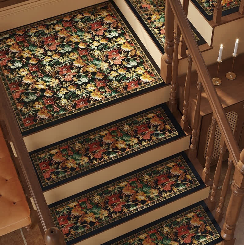Floral Diatom Mud Non-slip Stair Tread Carpet  - A - 10PCS - 47"W x 12"L - image 0