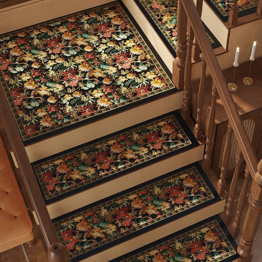 Floral Diatom Mud Non-slip Stair Tread Carpet  - A - 10PCS - 47"W x 12"L - image 0