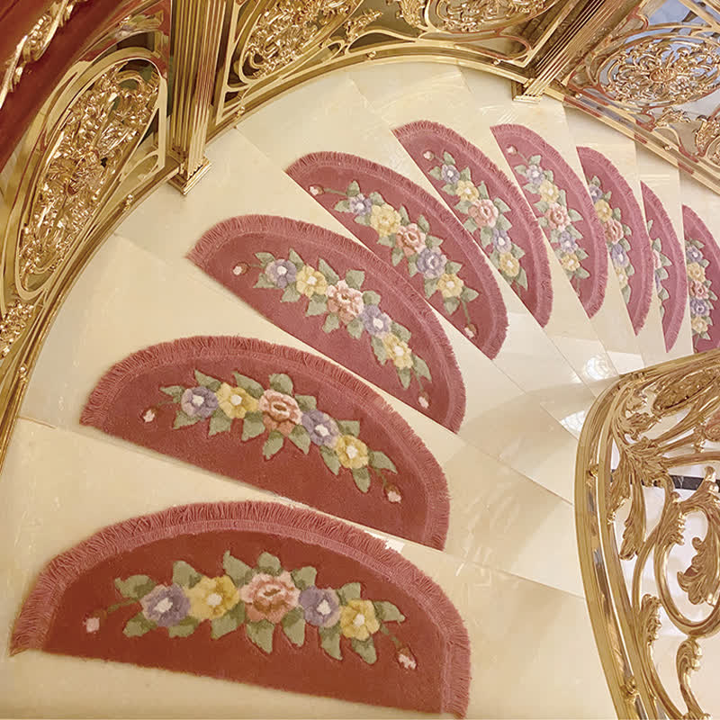 Floral Tassel Non-Slip Stair Treads Carpet - Rose - 10PCS - 27"W x 10"L - image 17