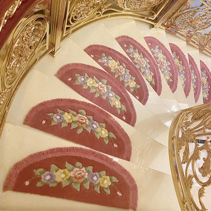 Floral Tassel Non-Slip Stair Treads Carpet - Rose - 10PCS - 27"W x 10"L - image 17