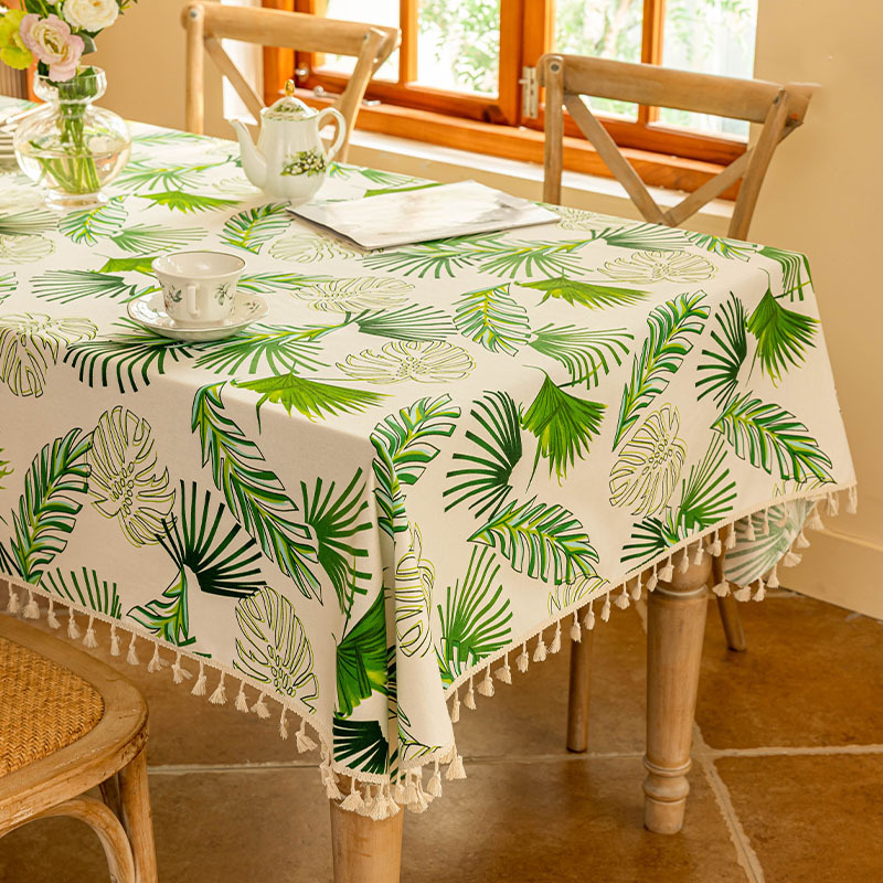 Tropical Leaf Tassel Soft Tablecloth - 55" x 102" - image 0