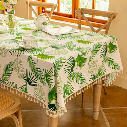 Tropical Leaf Tassel Soft Tablecloth - 55" x 102" - image 0