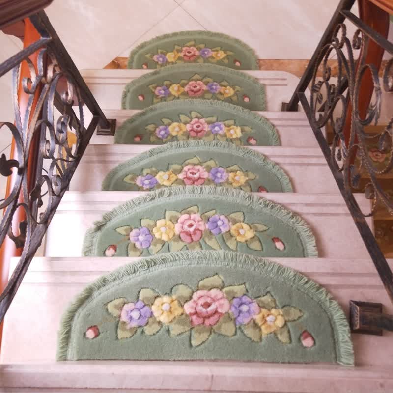 Floral Tassel Non-Slip Stair Treads Carpet - Light Green - 10PCS - 27"W x 10"L - image 13