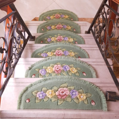 Floral Tassel Non-Slip Stair Treads Carpet - Light Green - 10PCS - 27"W x 10"L - image 13