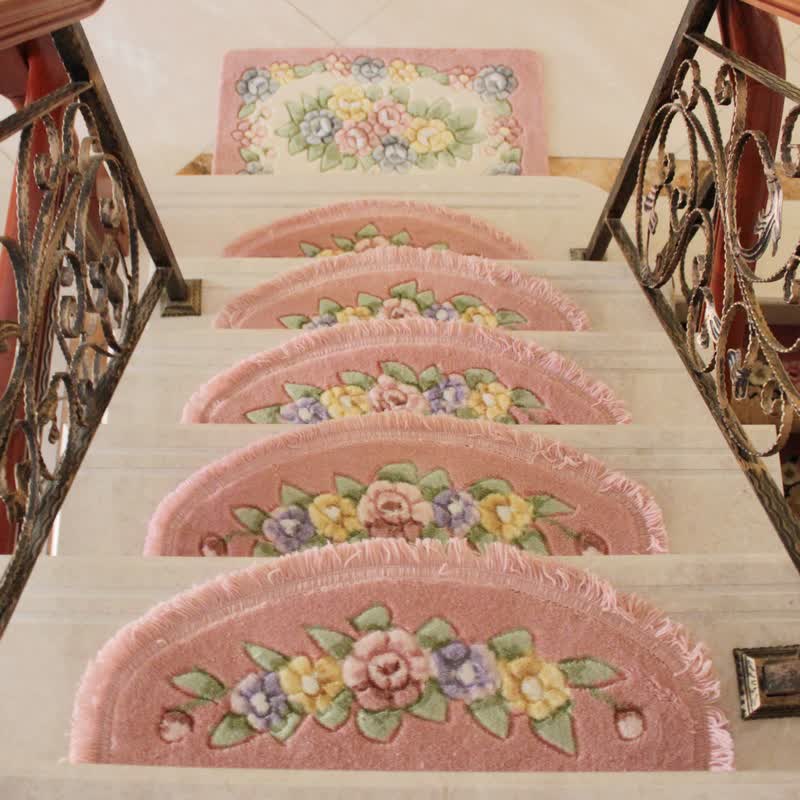 Floral Tassel Non-Slip Stair Treads Carpet - Pink - 10PCS - 27"W x 10"L - image 6
