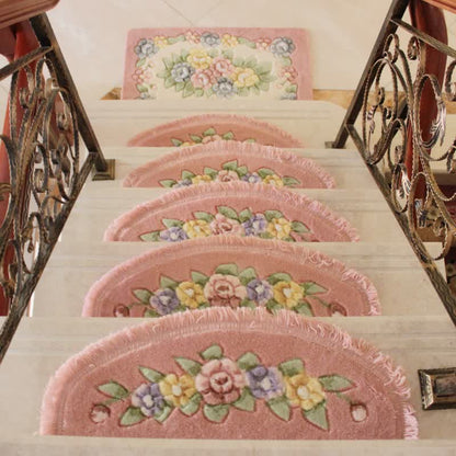 Floral Tassel Non-Slip Stair Treads Carpet - Pink - 10PCS - 27"W x 10"L - image 6