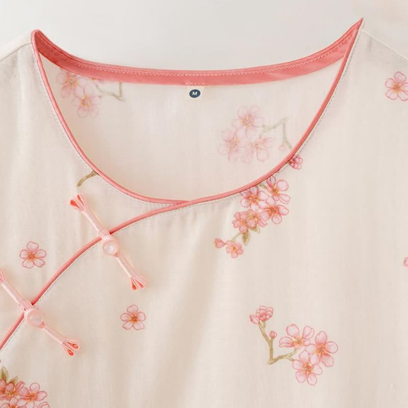 Elegant Plum Blossom Cotton Gauze Nightwear Set - image 2