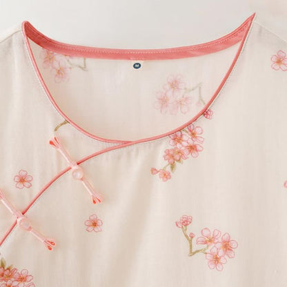 Elegant Plum Blossom Cotton Gauze Nightwear Set - image 2