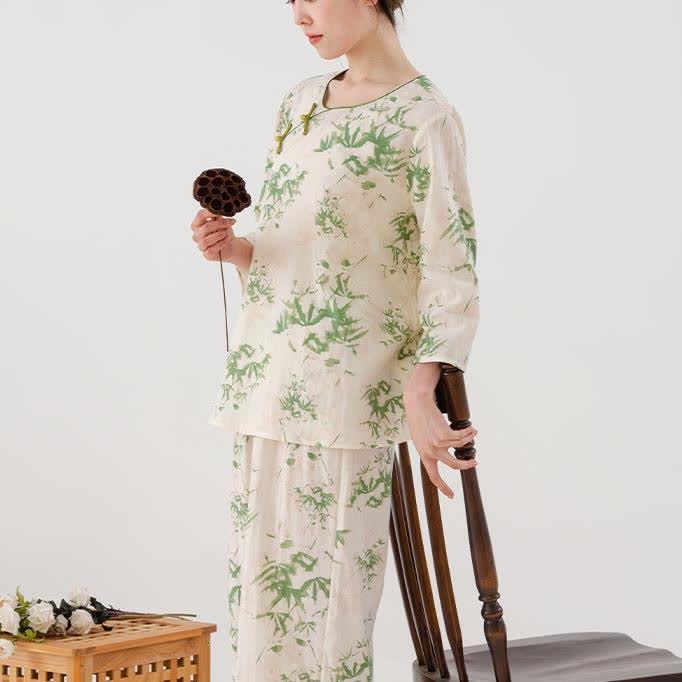 Green Bamboo Cotton Gauze Nightwear Set - image 1