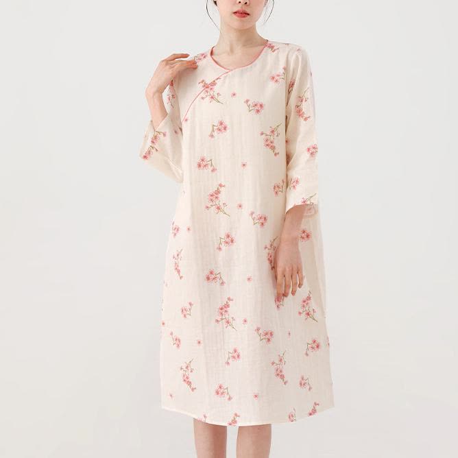 Plum Blossom Cotton Gauze Soft Nightdress - Standard - L - image 2