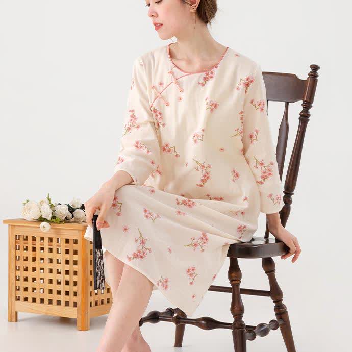 Plum Blossom Cotton Gauze Soft Nightdress - image 1