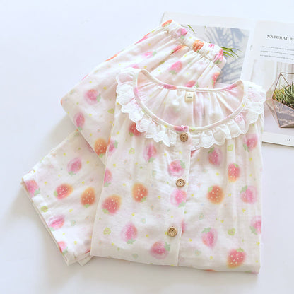 Cotton Gauze Sweet Strawberry Pajama Set - image 1