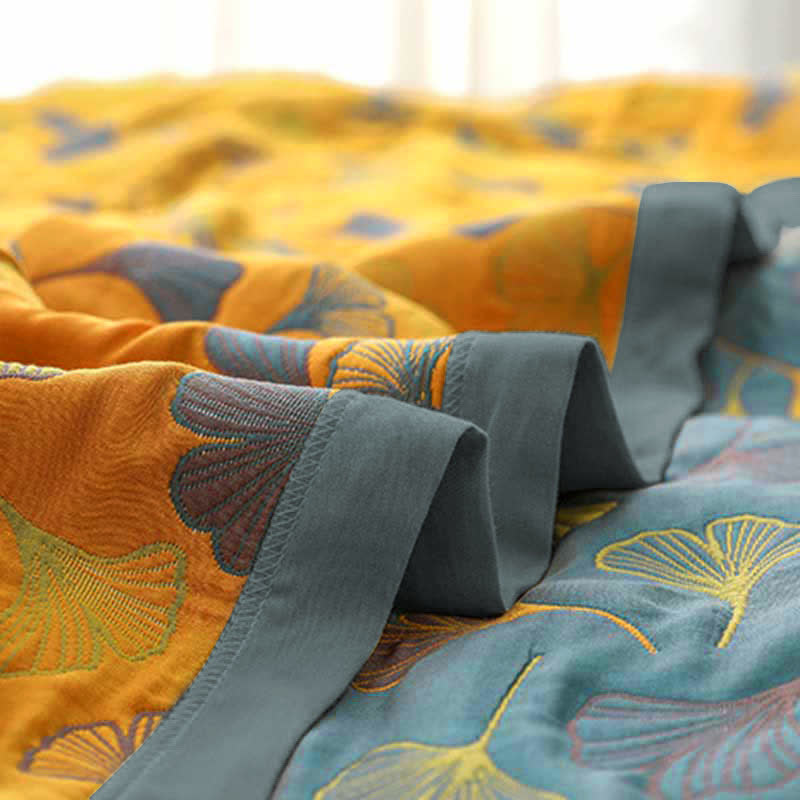 Ginkgo Leaf Pattern Cotton Reversible Quilt - image 8