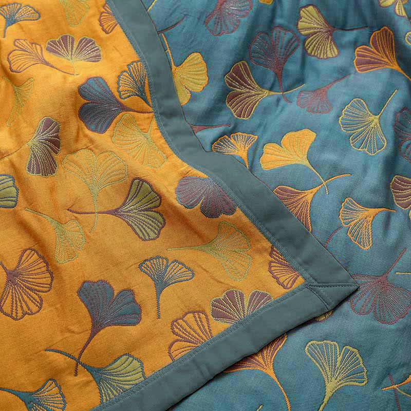 Ginkgo Leaf Pattern Cotton Reversible Quilt - image 7