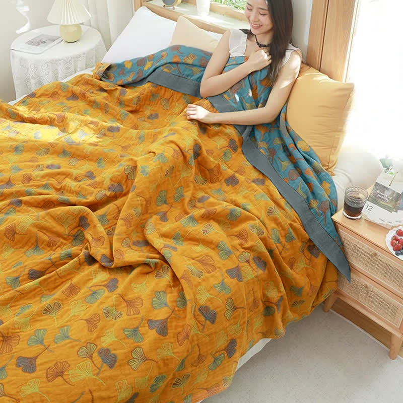 Ginkgo Leaf Cotton Reversible Quilt - image 1