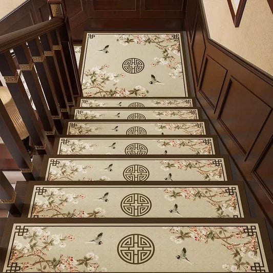 Floral Bird Cuttable Non-slip Carpet Stair Treads  - 8PCS - 29"W x 10"L - image 0