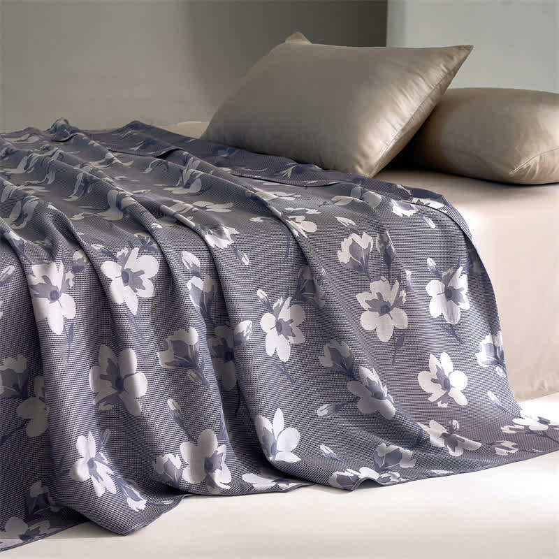 Lyocell Fiber Retro Flower Breathable Quilt - Dark Blue - Queen - image 4