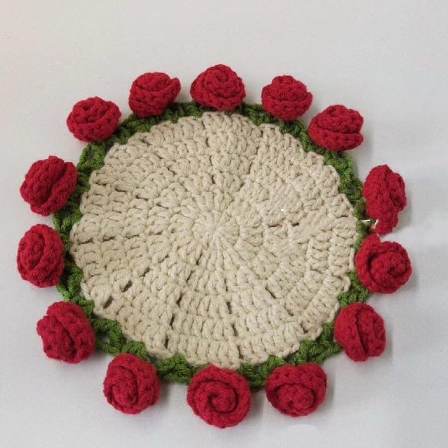 Handmade Rose Bouquet Crochet Coaster - Set (5Colors) - 5PCS - 4" x 4" - image 5