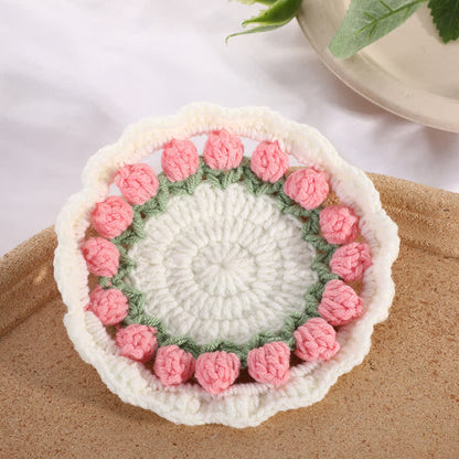 Handmade Rural Tulip Crochet Coaster - Dark Pink - 5PCS - 4" x 4" - image 5