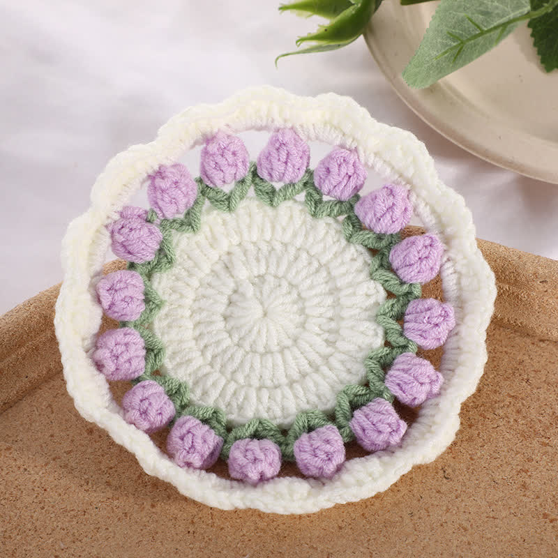 Handmade Rural Tulip Crochet Coaster - Light Purple - 5PCS - 4" x 4" - image 10