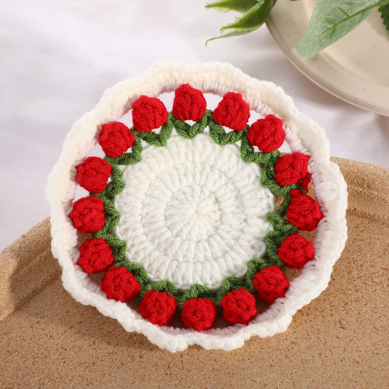 Handmade Rural Tulip Crochet Coaster - Red - 5PCS - 4" x 4" - image 3
