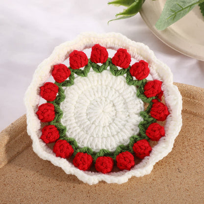 Handmade Rural Tulip Crochet Coaster - Red - 5PCS - 4" x 4" - image 3