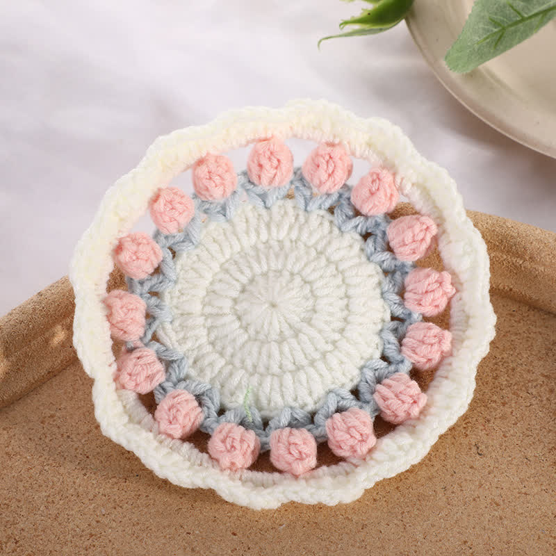 Handmade Rural Tulip Crochet Coaster - Pink - 5PCS - 4" x 4" - image 8