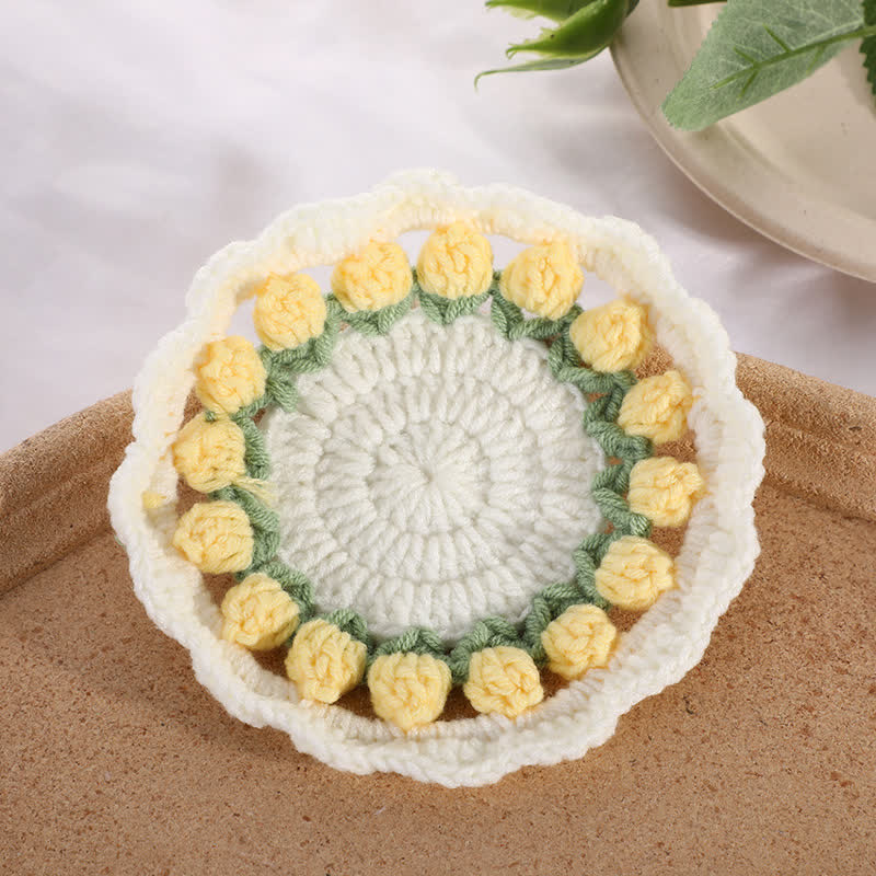 Handmade Rural Tulip Crochet Coaster - Yellow - 5PCS - 4" x 4" - image 7