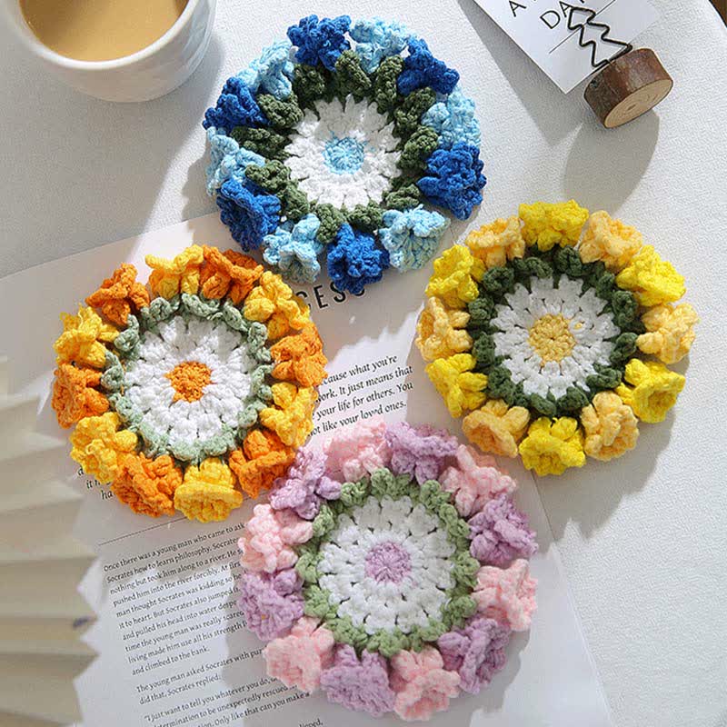 Handmade Lily of the Valley Crochet Coaster - Set (8Colors) - 8PCS - 5" x 5" - image 1