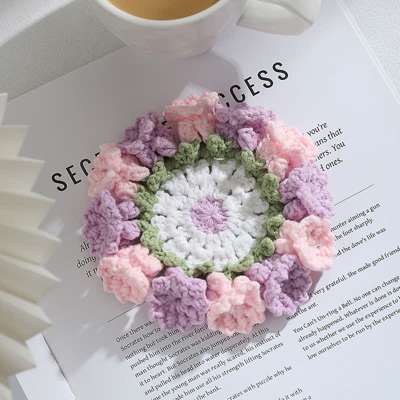 Handmade Lily of the Valley Crochet Coaster - Pink & Purple - 8PCS - 5" x 5" - image 3