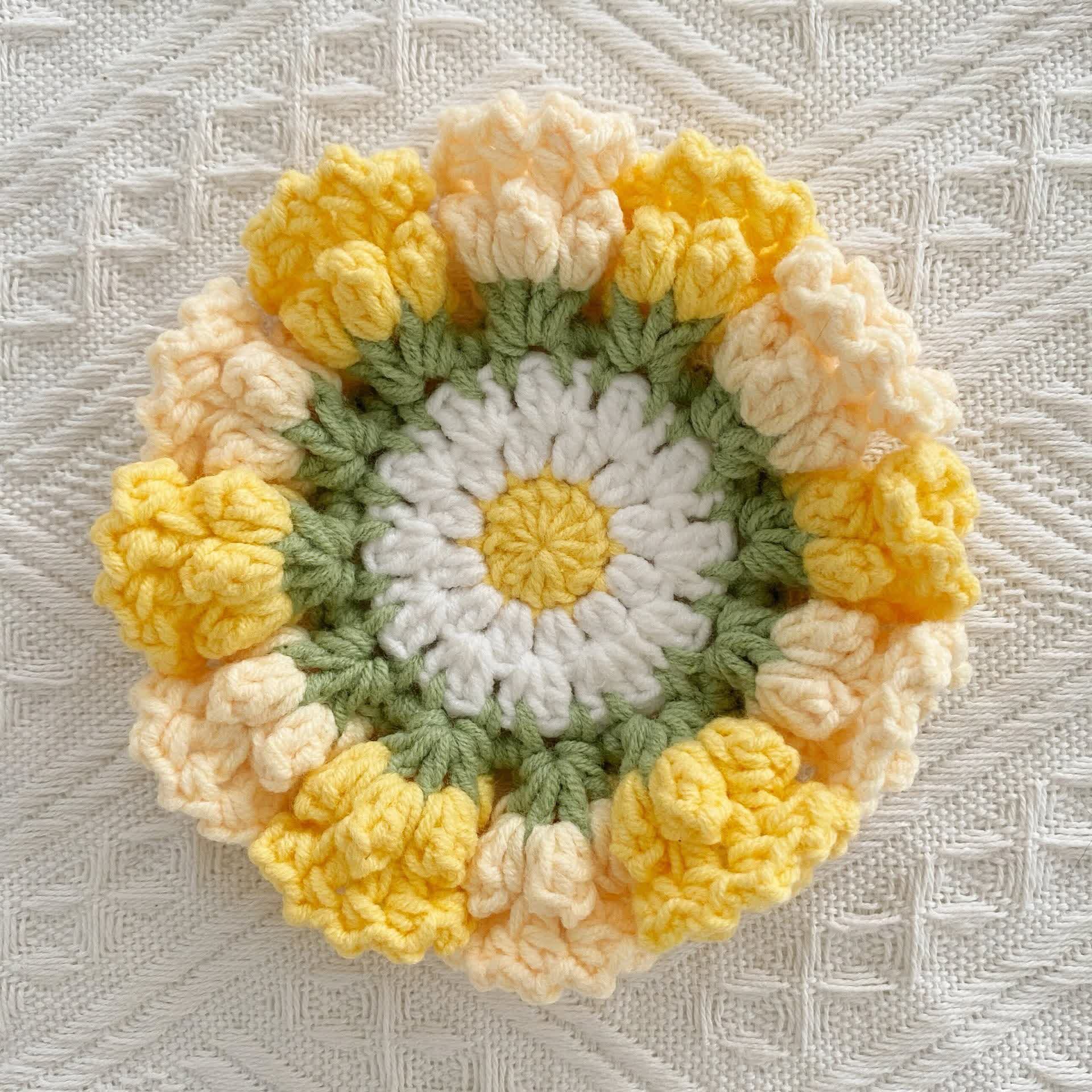 Handmade Lily of the Valley Crochet Coaster - Yellow & Beige - 8PCS - 5" x 5" - image 14