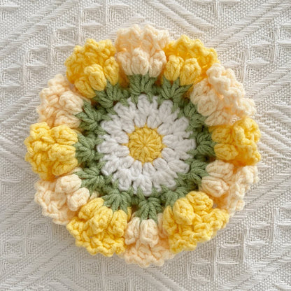 Handmade Lily of the Valley Crochet Coaster - Yellow & Beige - 8PCS - 5" x 5" - image 14